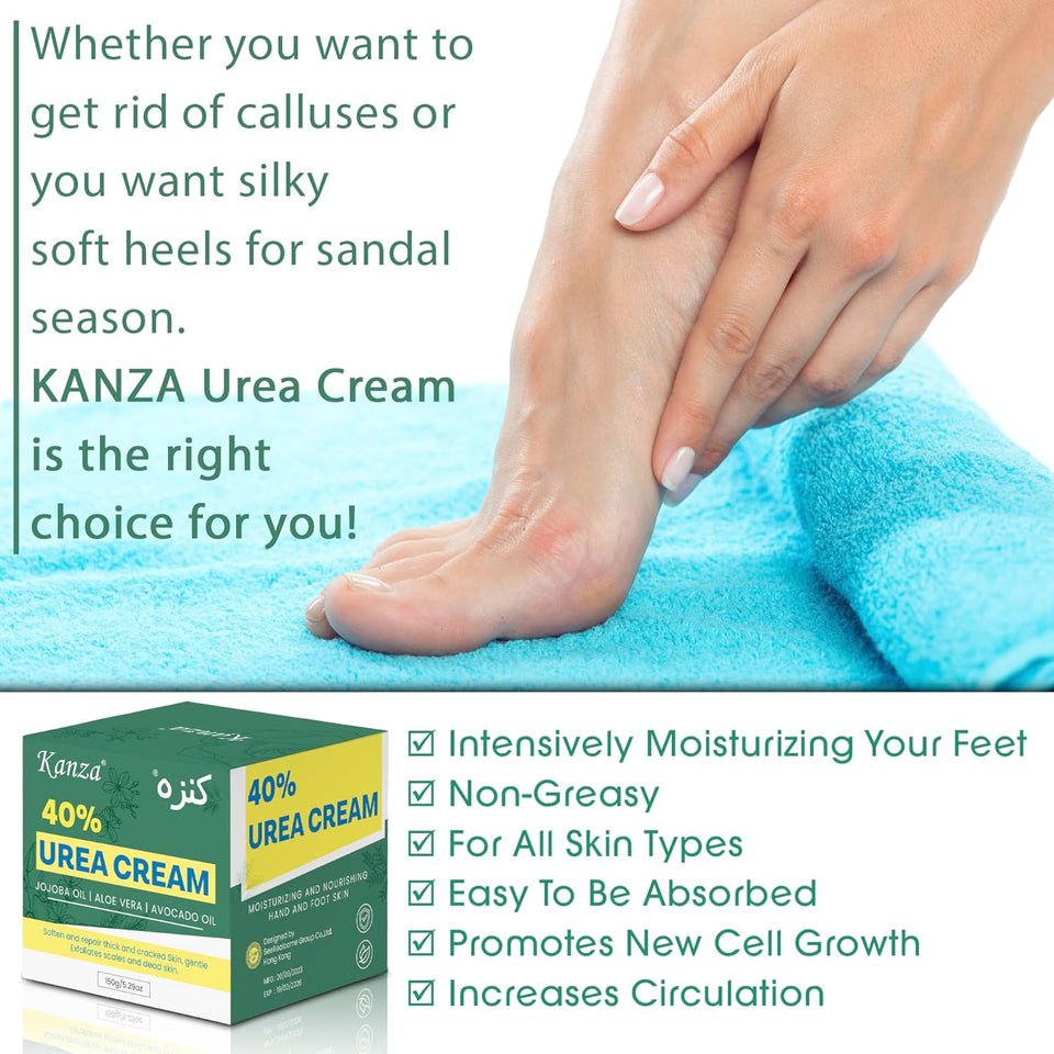 KANZA 40% Urea Cream for Cracked Feet & Hands | Foot Callus & Skin Repair